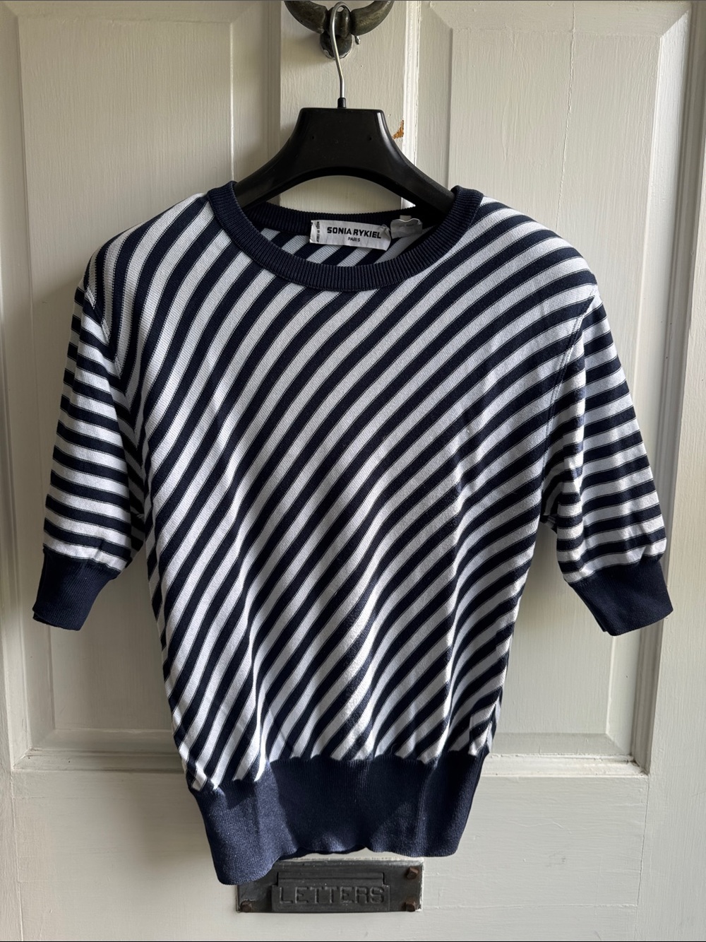 SONIA RYKIEL PARIS 100% COTTON BLUE WHITE STRIPES ITALY SIZE 44 XL TOP PULL OVER